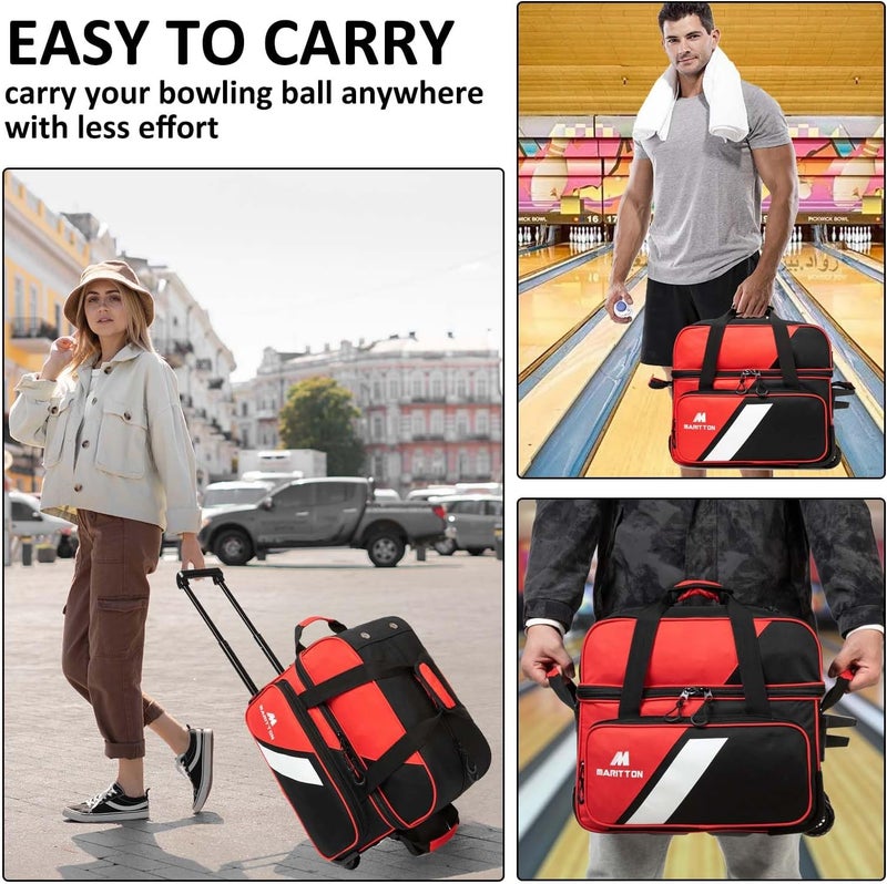 MARITTON Bowling Bag with Wheels Double Roller 2 Ball Bowling Separate Shoe Compartment and Oversized Accessory Pocket, 36.6" Extendable Handle. - Image 5